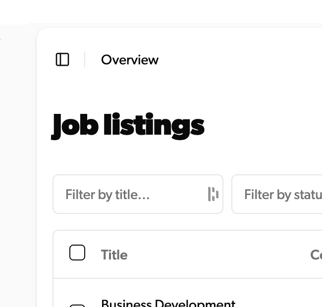 A dashboard showing job listings
